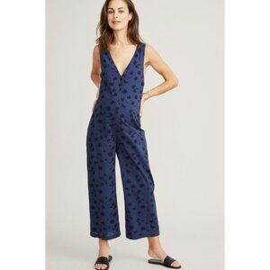 Hatch Jumpsuit Womens M Navy Blue Embroidered Floral Sleeveless Wide Leg Eyelet